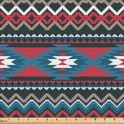 Ambesonne Antique Fabric by The Yard, Prehistoric Style Folkloric Striped Design Antique Mayan Patterns, Decorative Fabric for Upholstery and Home Accents, Yards