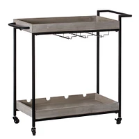 Metal Wine Bar Serving Cart with Rolling Wheels, Wine Rack, and Glass Holder