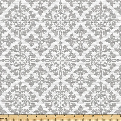 Ambesonne Grey Fabric by The Yard, Antique Victorian Floral Retro Patterns in Modern Graphic Print Old Fashioned Art, Decorative Fabric for Upholstery and Home Accents, Yards