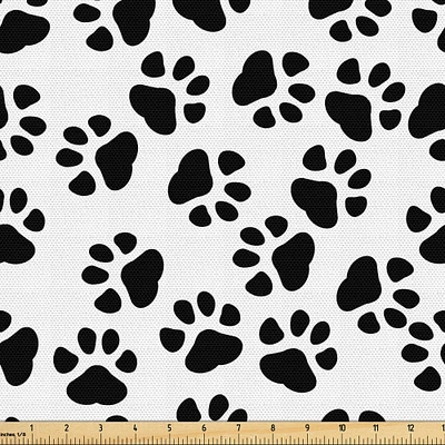 Ambesonne Paw Print Fabric by The Yard, Animal Feet Sign Pattern in Monochromatic Style Dog Cat Puppy Kitten, Decorative Fabric for Upholstery and Home Accents, 10 Yards, White Charcoal