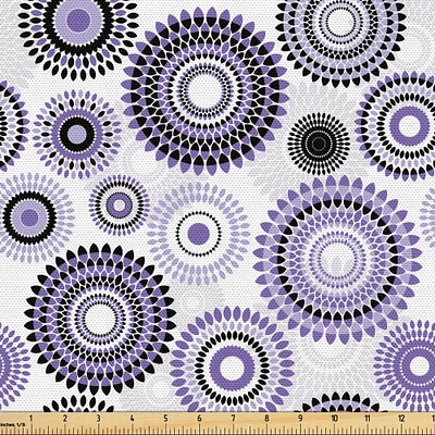 Ambesonne Purple and Black Fabric by The Yard, Scattered Round Big and Small with Mandala Inspired Design, Decorative Fabric for Upholstery and Home Accents, 3 Yards, Violet Black