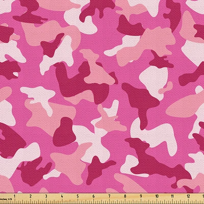 Ambesonne Camo Print Fabric by The Yard, Repetitive Pattern of Abstract Camouflage Shapes in Spring Tones, Decorative Fabric for Upholstery and Home Accents, 2 Yards, Pink Blush