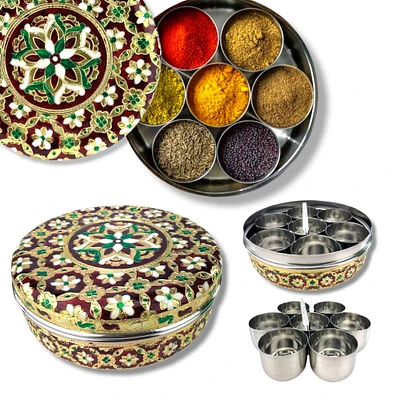 Spice Box, Meenakari Steel Indian, Masala Box, Decorative Kitchen Storage, Spice Storage, Masala Dabba, Indian Spice Container,