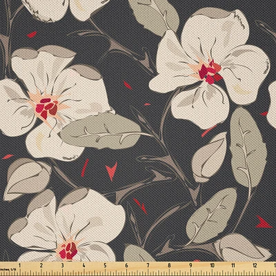 Ambesonne Floral Fabric by The Yard, Poppy Flowers Vintage with Abstract Floral Arrangement Nature Blossom, Decorative Satin Fabric for Home Textiles and Crafts, 1 Yards, Charcoal Grey