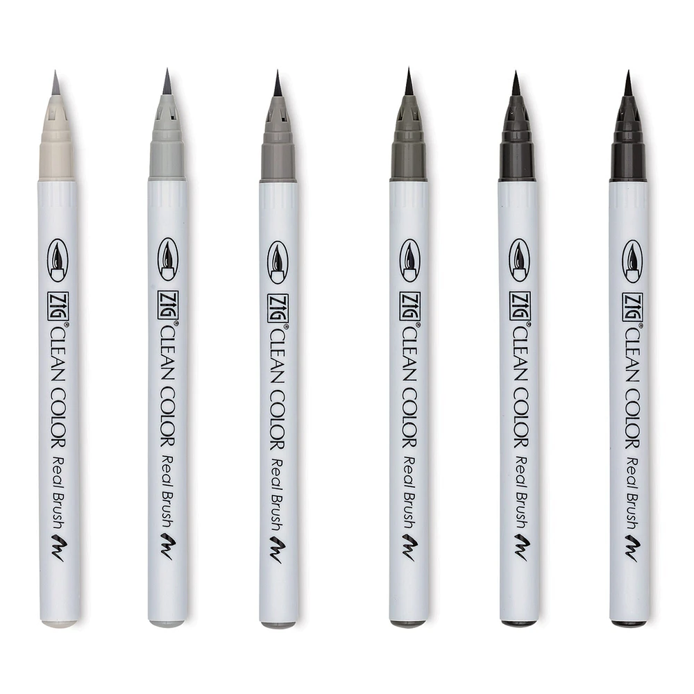 Kuretake Zig Clean Color Real Brush Pens - Cool Gray, Set of 6