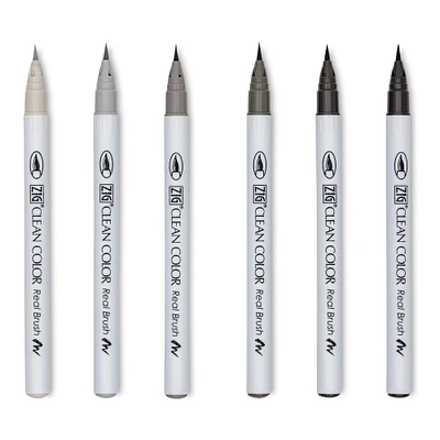 Kuretake Zig Clean Color Real Brush Pens - Cool Gray, Set of 6