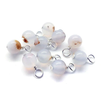 Blue Chalcedony 6mm Bead Dangles, Small Gemstone Charms, 10 pieces, Adorabilities