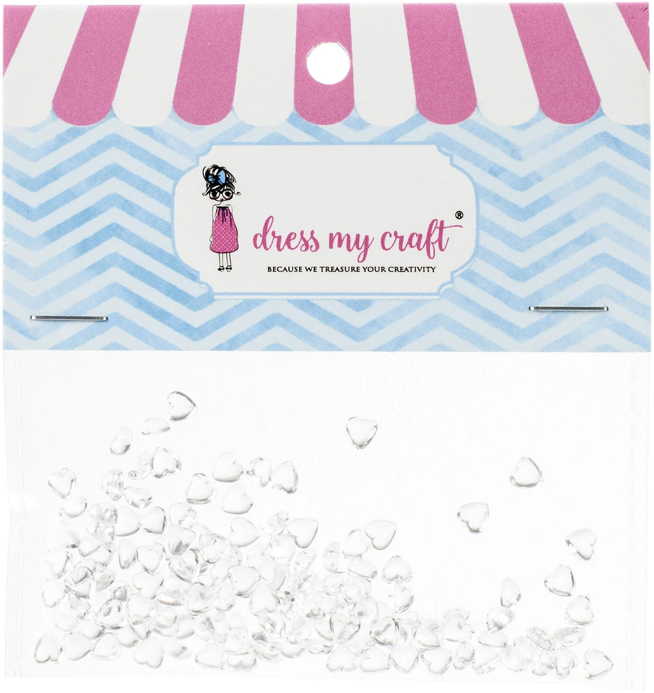 Dress My Craft Water Droplet Embellishments 100/Pkg-Clear Heart Droplets 1