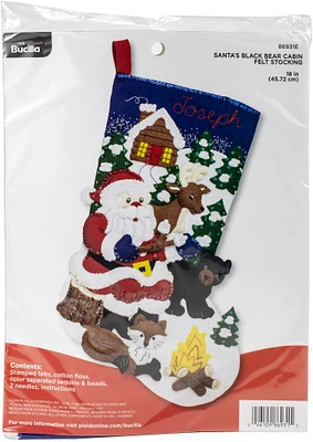 Bucilla Felt Stocking Applique Kit 18" Long-Santa's Black Bear Cabin