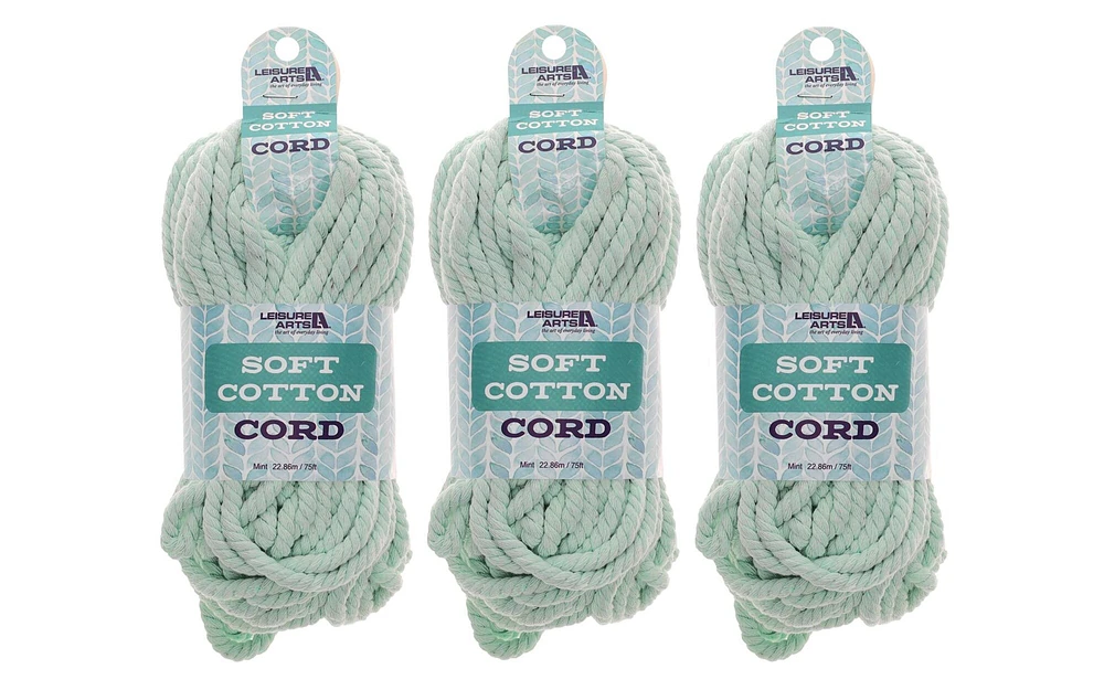 Leisure Arts Bundle Cotton Cord 75ft Mint 3pc