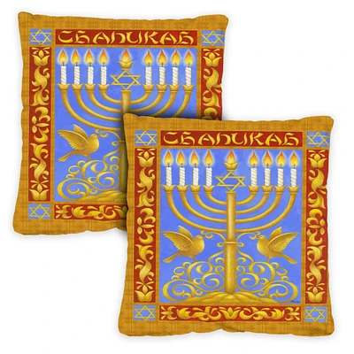 Festival Of Lights Decorative Menorah Indoor/Outdoor Pillow Cover (set of 2)