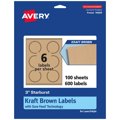Avery Kraft Brown Starburst Labels with Sure Feed, 3"
