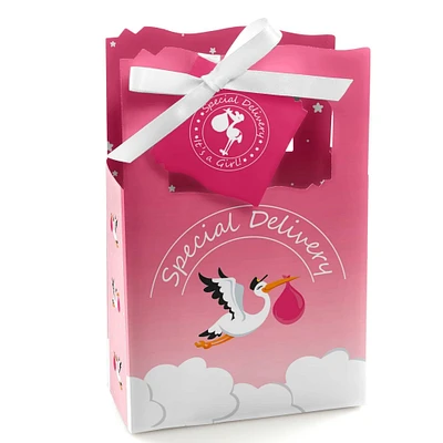 Big Dot of Happiness Girl Special Delivery - Pink It's a Girl Stork Baby Shower Favor Boxes - Set of 12