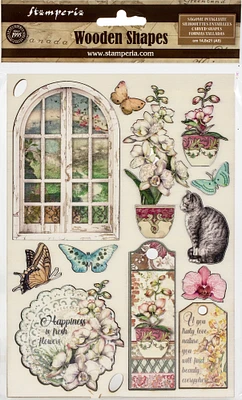 Stamperia Wooden Shapes A5-Window, Orchids & Cats