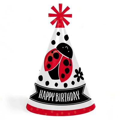 Big Dot of Happiness Happy Little Ladybug - Cone Happy Birthday Party Hats for Kids and Adults - Set of 8 (Standard Size)