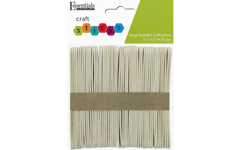 Essentials By Leisure Arts Arts Wood Craft Sticks Large .63x4.5" 50pc