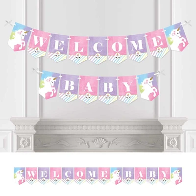 Big Dot of Happiness Rainbow Unicorn - Baby Shower Bunting Banner - Magical Unicorn Party Decorations - Welcome Baby