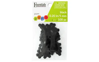 Essentials by Leisure Arts  Pom Poms - Black - 5mm - 100 piece pom poms arts and crafts - black pompoms for crafts - craft pom poms - puff balls for crafts