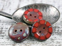 *4* 14mm Opaque Red Picasso Czech Glass Button Beads -- Czech Glass Buttons