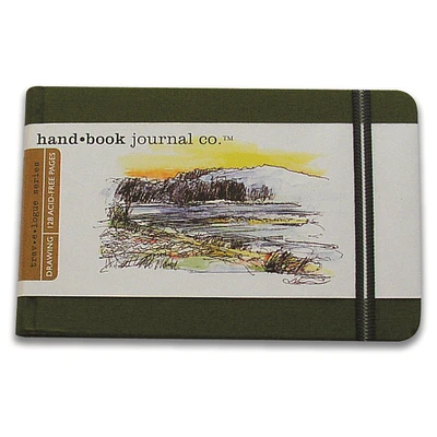 Handbook Journal Co. Artist Canvas Cover Travel Notebook for Drawing and Sketching, Cadmium Green, Large Landscape 5.5 x 8.25 Inches, 130 GSM Paper, Hardcover w/ Pocket