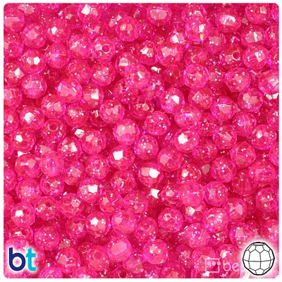 BeadTin Bright Pink Sparkle 6mm Faceted Round Plastic Craft Beads (600pcs)