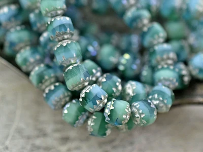 Antique Silver AB Washed Blended Turquoise Fire Polish Cathedral Beads