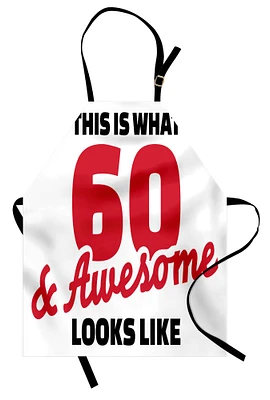 Ambesonne 60th Birthday Apron, Birthday Party Words 60 Years Old Image, Unisex Kitchen Bib with Adjustable Neck for Cooking Gardening, Adult Size, Red Black and White