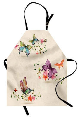 Ambesonne Butterfly Apron, Springtime Flying Moths on Vintage Style Background Wings Transformation, Unisex Kitchen Bib with Adjustable Neck for Cooking Gardening, Adult Size, Multicolor