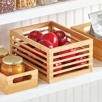 mDesign Bamboo Slotted Storage Cabinet Shelf Organizer Bin