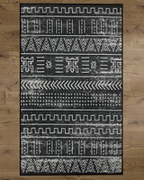 Deerlux Boho Living Room Area Rug with Nonslip Backing, Black Tribal Pattern