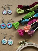 MCreativeJ Embroidered Mushroom, Flower, Cactus Earrings - Beginner DIY Craft Kit