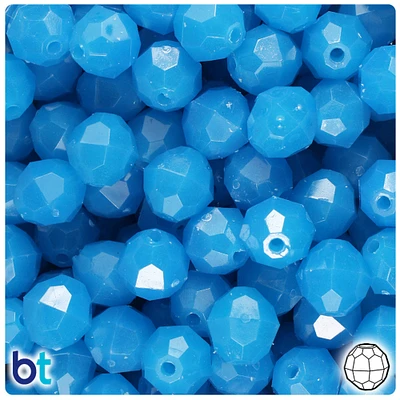 BeadTin Blue Glow 12mm Faceted Round Plastic Craft Beads (180pcs)