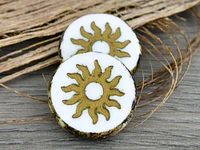 21mm Bronze Washed White Picasso Table Cut Sun Design Coin Beads