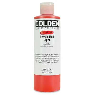 Golden Fluid Acrylics - Pyrrole Red Light, 8 oz bottle