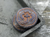 23mm Dark Bronze Patina Washed Purple Floral  Coin Beads
