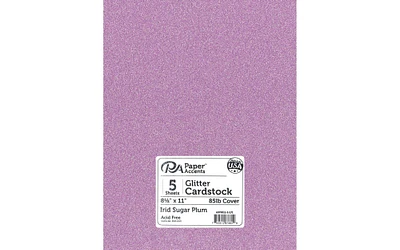 PA Paper Accents Glitter Cardstock 8.5" x 11" Iridesecnt Sugar Plum, 85lb colored cardstock paper for card making, scrapbooking, printing, quilling and crafts, 5 piece pack