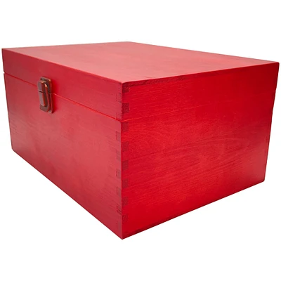 RED Unfinished Wood Classic Box with Hinged Lid for Arts, Crafts, Hobbies, and Home Storage - 10.62" x 7.87" x 5.51" in Inches