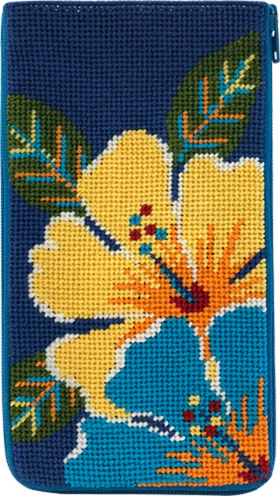 Stitch & Zip Eyeglass Case Needlepoint Kit- Bright Hibiscus