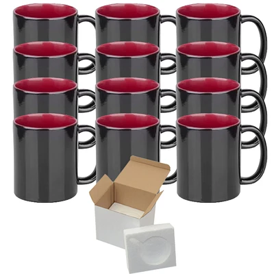 12 Pack 15oz Red Inner Magic Color Charging Sublimation Mugs - Cardboard Box with Foam Supports