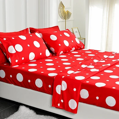 American Home Collection Polka Dot Bedding Sheets & Pillowcases Set Brushed Microfiber Wrinkle Free Sheet Set