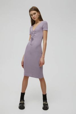 Ribbed mini dress with gathering on the 