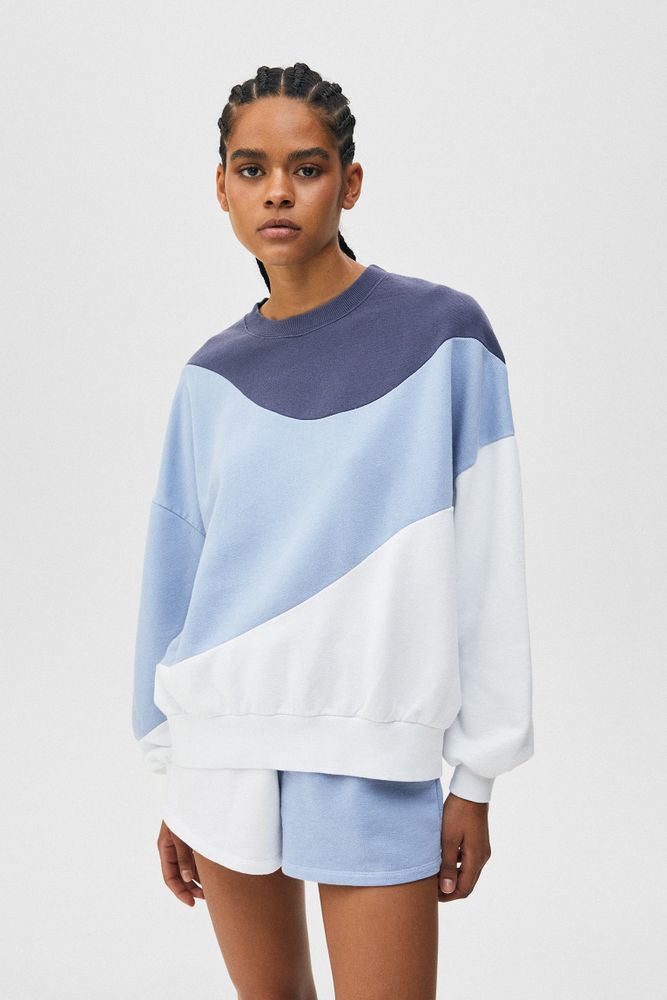 Pull \u0026 Bear Sweat color block bleu 