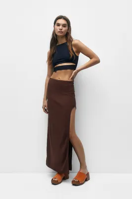 Jupe midi rustique asymétrique