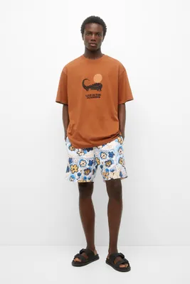 Short de bain bleu à fleurs