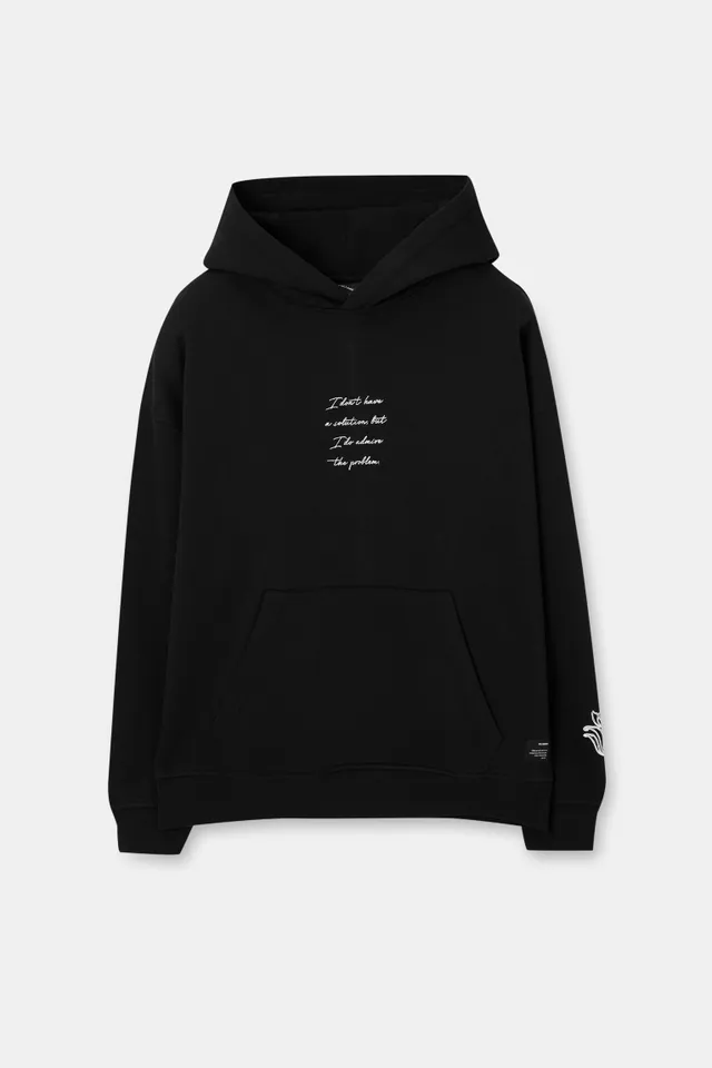 Pull & Bear Hoodie negra graffiti Stay United