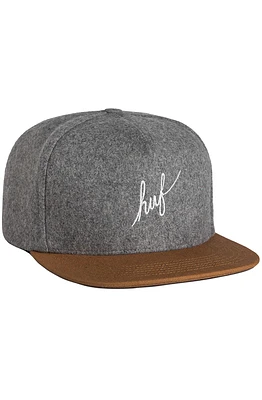 THE WOOL SCRIPT STRAPBACK HAT IN  HEATHER