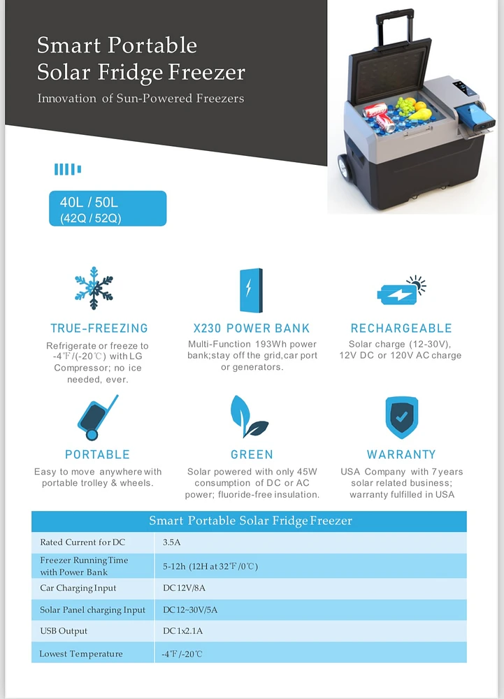 Solar Portable Freezer Fridge 50L 