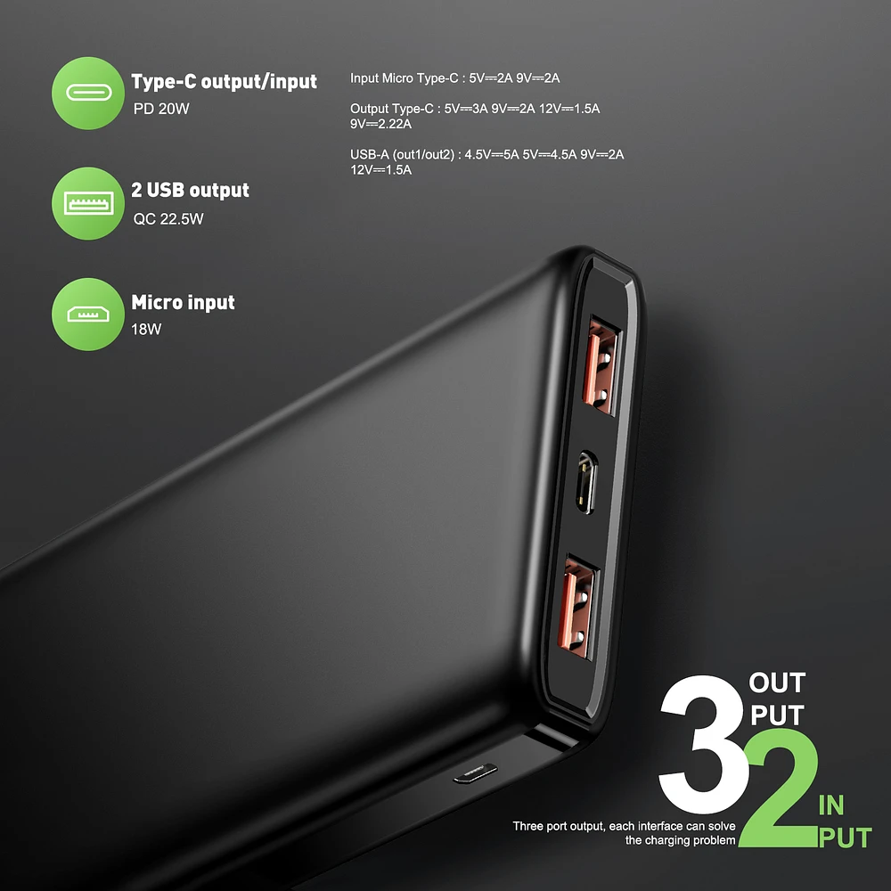 Eesoulk 10000MAH 2A OUTPUT & DUAL USB POWER BANK