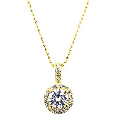 Gold Plated Sterling Silver Cubic Zirconia Round Necklace 143469