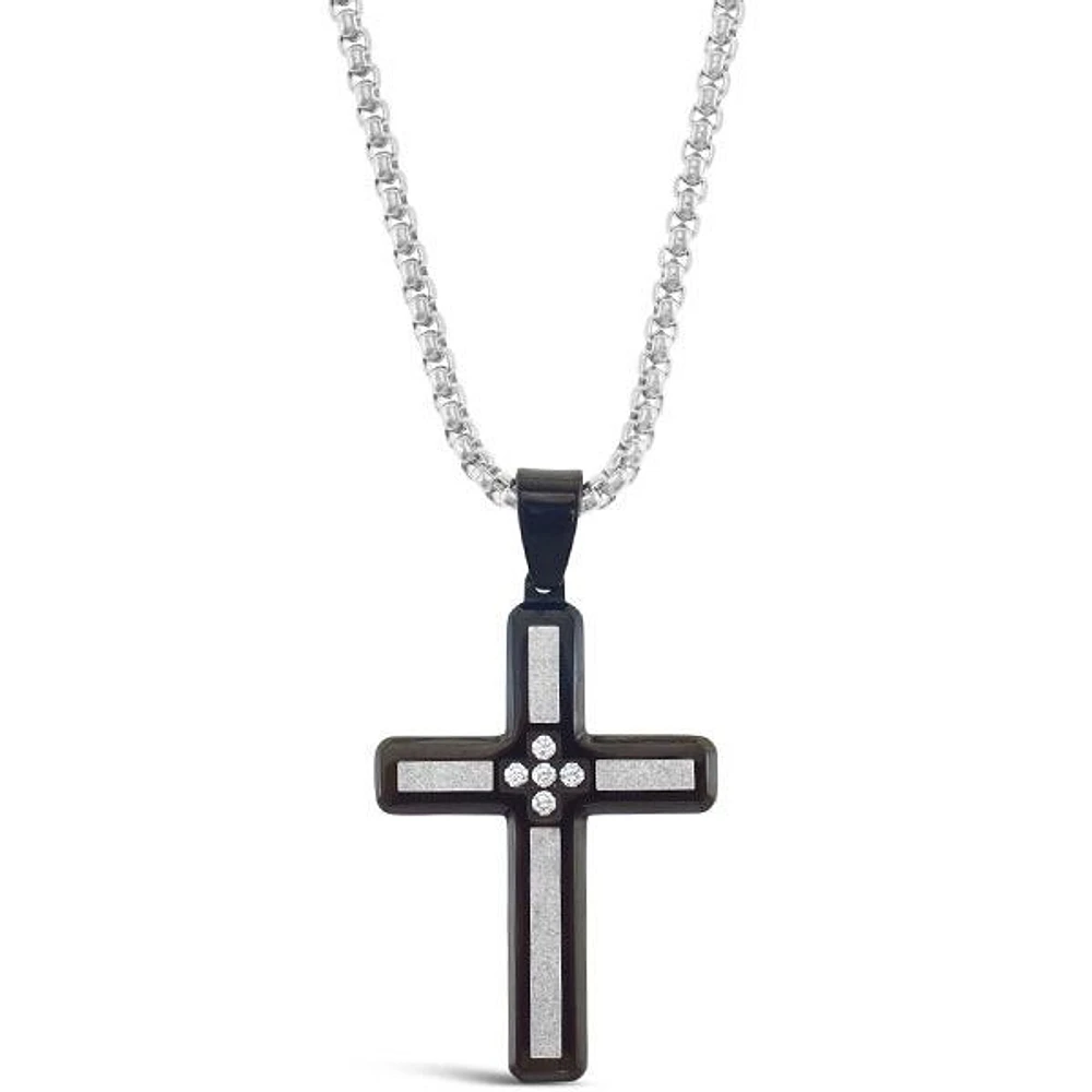 Stainless Steel Cubic Zirconia Silver Cross Necklace 150159